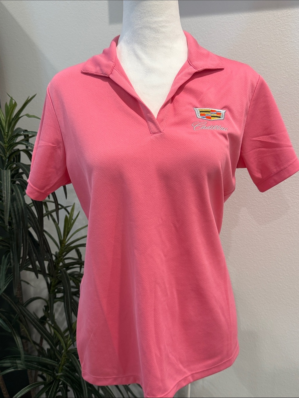 Women’s Sport-Tek Pink Cadillac Polo Collar Lightweight Casual Short Sleeve S